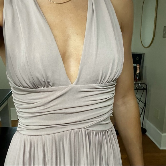 H&M Long V-Neck Dress Lavender Grey Size 0 - Picture 2 of 5